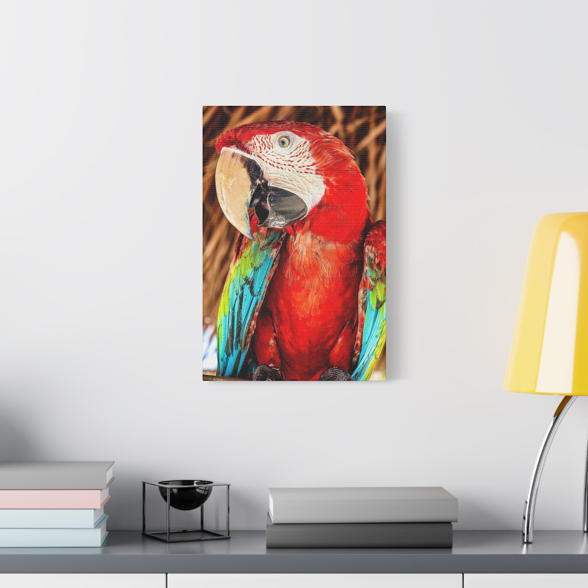 Green winged Macaw Canvas Portrait.